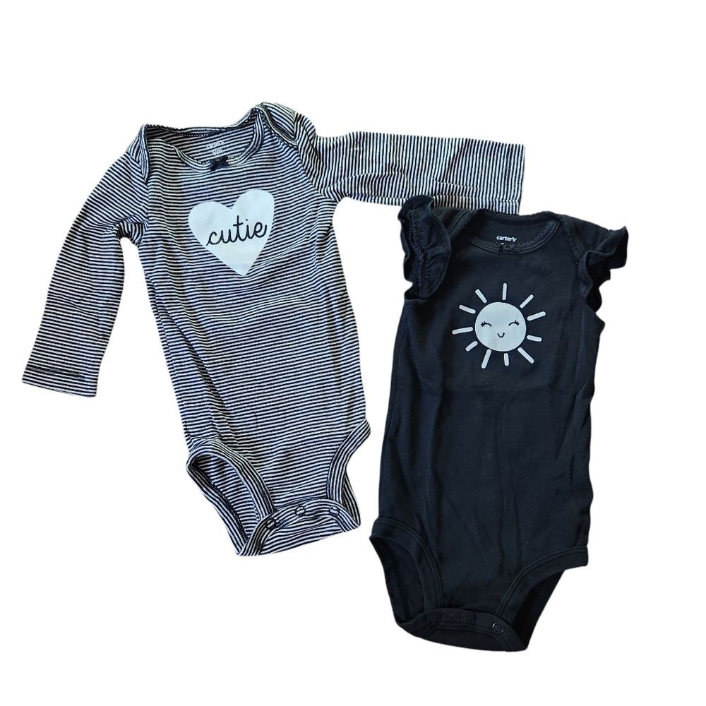 Carter's Baby Girl Set of 2 Bodysuits Size 9 months Black & White